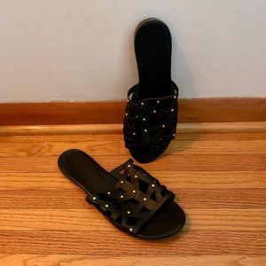 Bueno leather silver studded sandals.